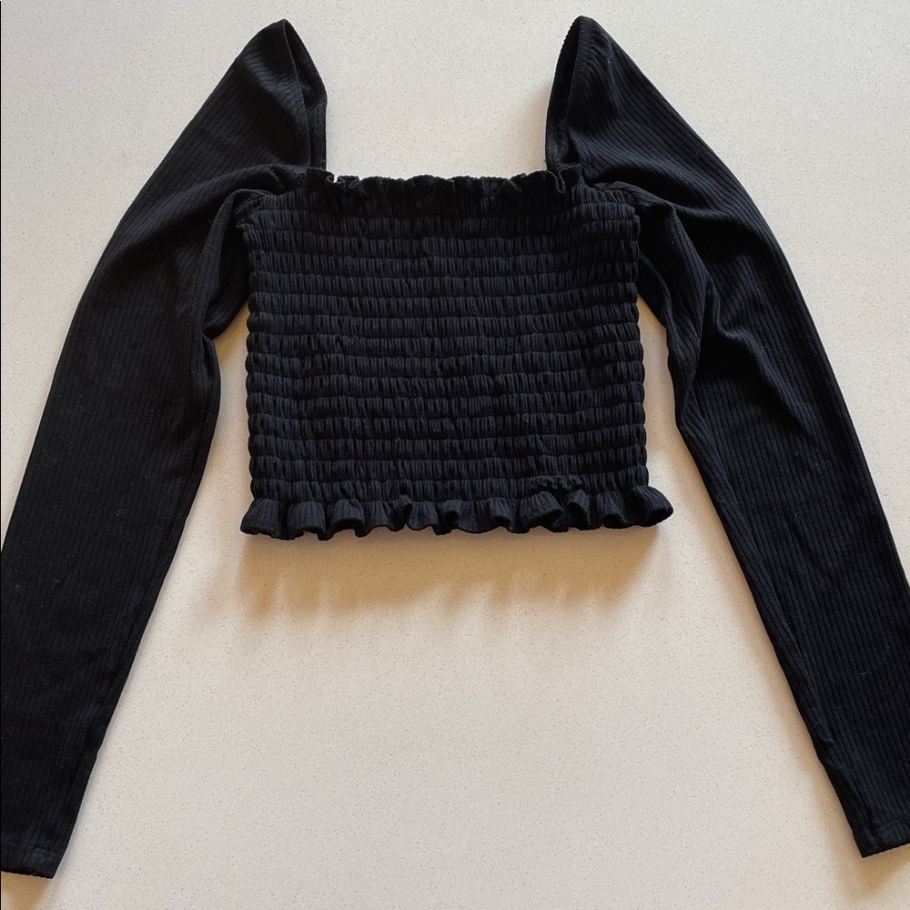 Reformation Sable Smocked Ruffle Top in Jet Black, Size Small, NWOT - Picture 7 of 10